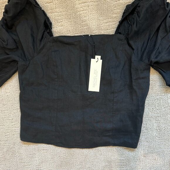 NWT* Rachel Zoe Linen Square Neck Crop Top in Black - Women's XL - Picture 4 of 8